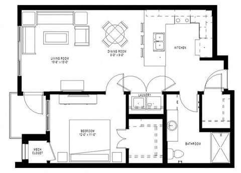 River North_1 Bedroom Floor Plan